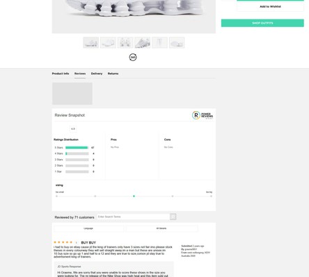 Social proof in ecommerce example JD Sports website