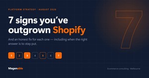 Cover image for the article "7 signs you've outgrown Shopify", showing seven numbered signal markers, some filled and some empty