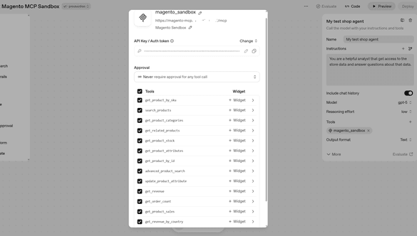 Magento MCP connection OpenAI Agent Builder